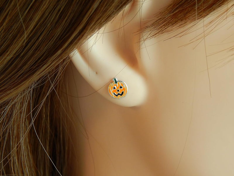 ICYROSE 925 Sterling Silver NEW Set of 3 Pairs Halloween Ghost Black Cat and Jack Pumpkin Stud Earrings (Nickel Free) - Image 5